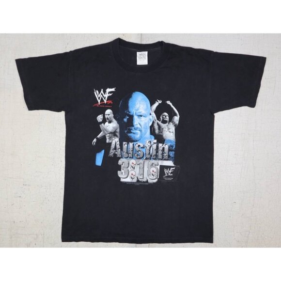 Vintage WWF 1998 Stone Cold Steve Austin "Austin 3:16" Black T-Shirt Size L - Picture 1 of 8